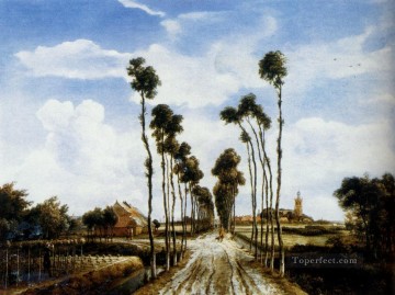 地味なシーン Painting - ミッデルハルニスへの道の風景 マインデルト・ホッベマ
